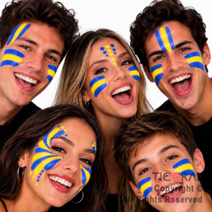 MAQUILLAJE BANDERITA BOCA TRICOLOR AZUL AMARILLO Y AZUL EN BARRA 6 GR (8506 B)